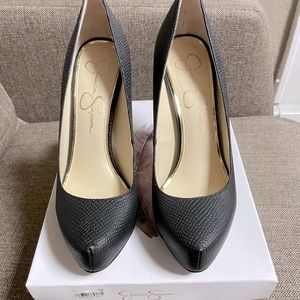 Jessica Simpson black rumba snake high heels